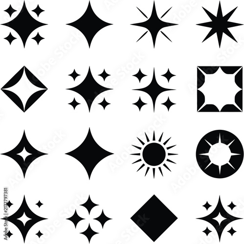 Sparkle Star Icon Set Vector Spark Celestial Burst Geometric Shape