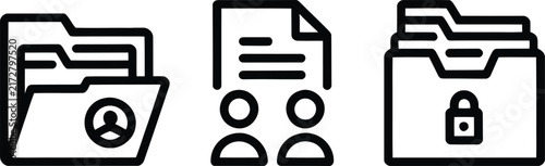 Folder Line Icon Set File Security Document Vector User Lock Data