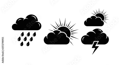 Фотография Weather icons with clouds sun rain with icons white background four black weathe