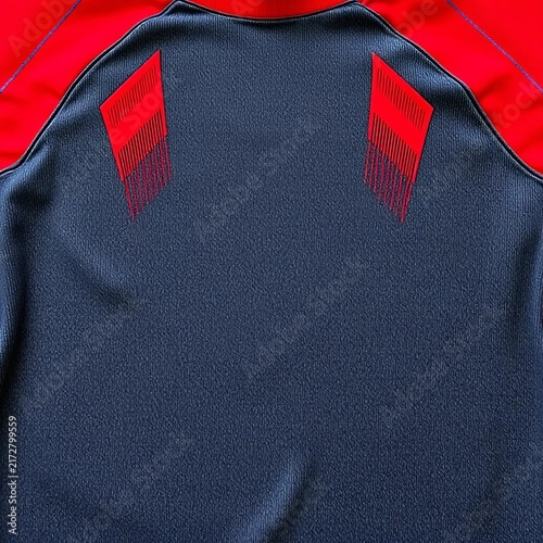 Dark sports jersey with red geometric shoulder details