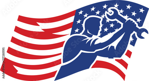 Abstract American Flag Patriotic Background with Circle Frame and Stars Vector Illustration
