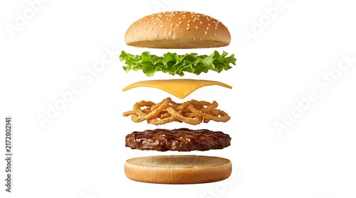 Gourmet double cheeseburger with fresh lettuce, egg, and crispy bacon stacked high on sesame bun