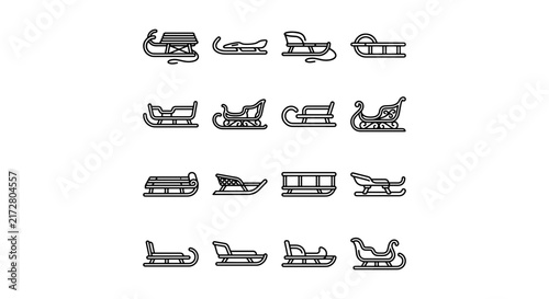 Konstfotografi Winter Sled Icons Set, Classic Toboggan & Bob Sleigh Vector Graphics Collection