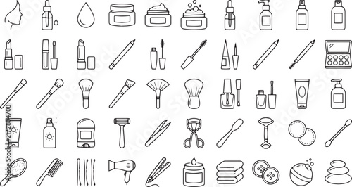 accessories for professional salon design projects isolated on white background with clean black outlines for modern digital interface
