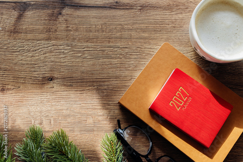 2027 planner with coffee and spruce branches