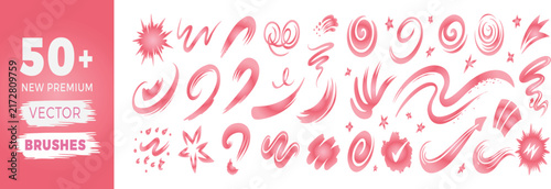 Set of pink brush strokes and abstract artistic paint textures for creative graphic design