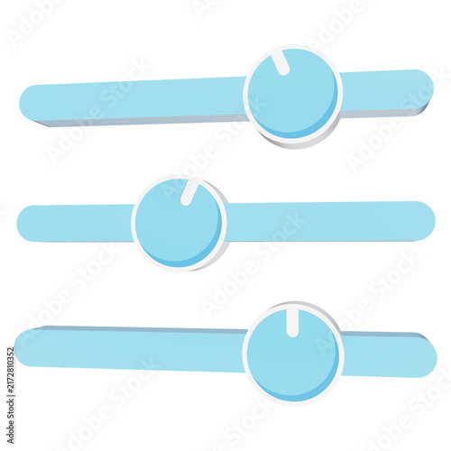 Foto Three light blue 3D slider controls with circular knobs arranged horizontally Tr