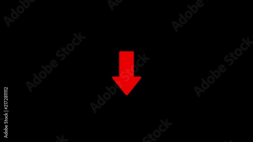 Minimalist red arrow pointing downwards animation on black background, direction pointer symbol