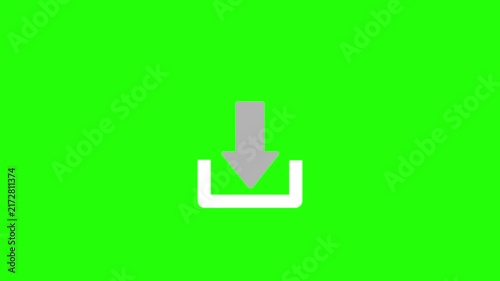 Animated download with downward arrow motion on green screen background, animation button interface