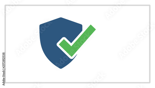 Clean security icon representing protection with blue shield and large green checkmark indicating approval.