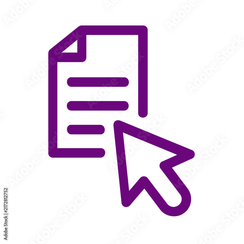 Purple outline icon of a digital document file with a computer mouse cursor arrow transparent background