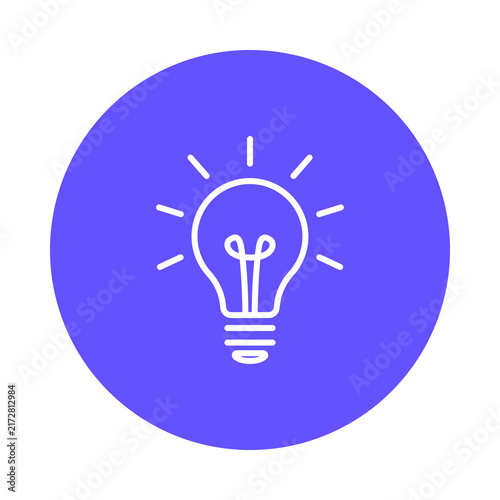 White lightbulb icon centered on a flat purple circular background shape transparent background