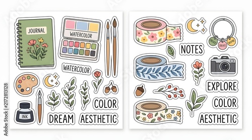 Collection of decorative stationery on transparent background