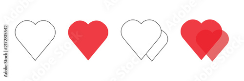 Minimalist Red Heart Icon Set Vector Illustration in Outline and Solid Styles Isolated on White Background