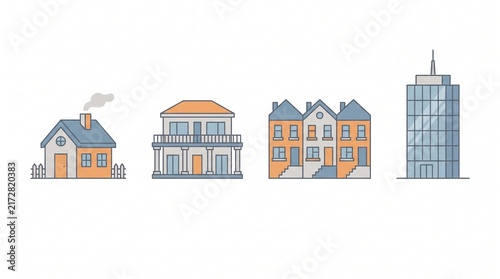 Modern architectural building vector icon set for city and residential design