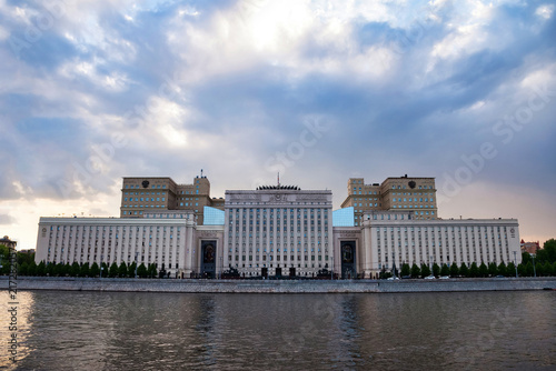 Photography Ministry of Defense Building Standing Along the Moskva River in Moscow Under a C