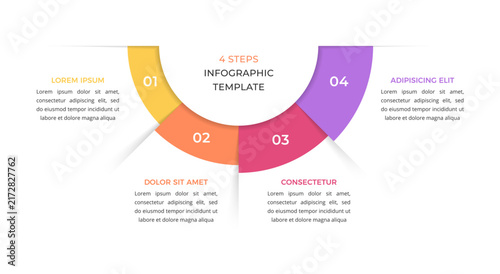 Infographic template with four numbered segments arranged in a semicircular arc, suitable for organizing sequential steps or categorized information