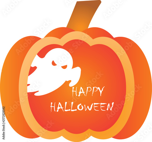 Minimal Happy Halloween Pumpkin Badge with Orange Pumpkin and White Greeting Text