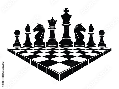 Bild auf Leinwand Chess Figures featuring classic king, queen, rook, bishop, knight, and pawn piec