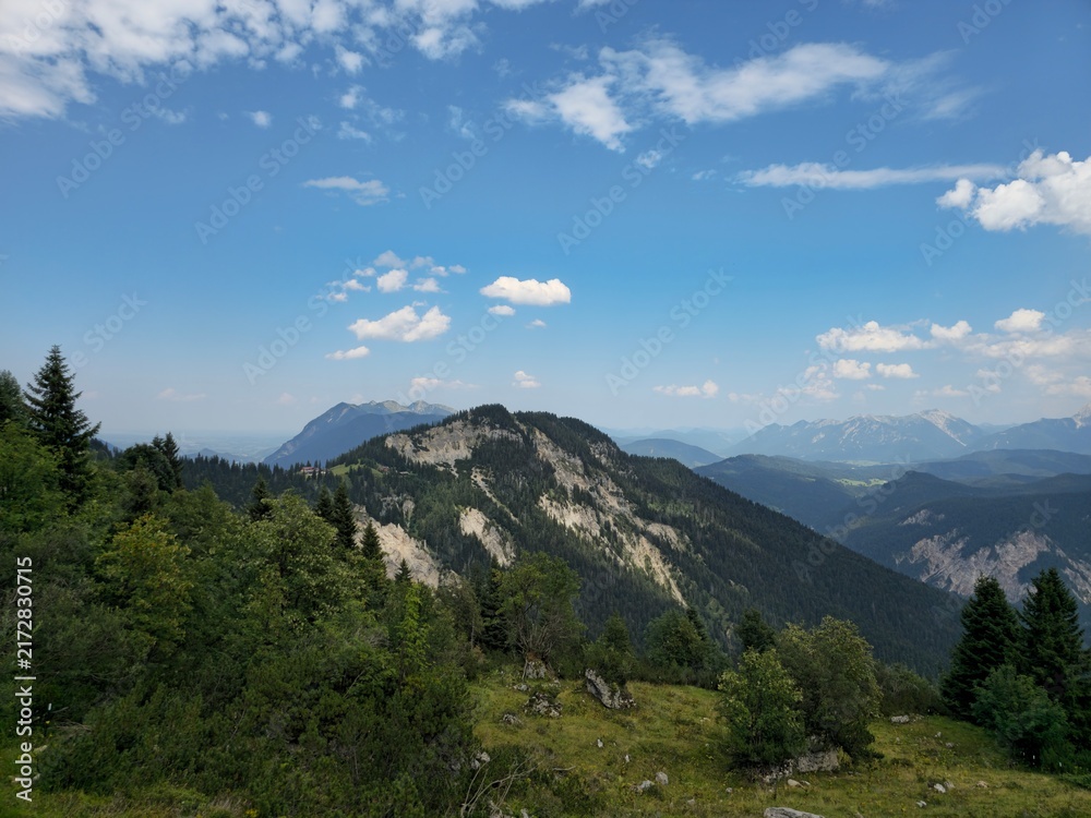 Fototapeta premium Forested Ridges and Limestone Escarpments Near the Alpspitzbahn Bavaria