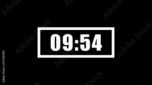 glowing neon 10 minute Countdown timer. neon 10 to 9 minute Countdown timer on black background.