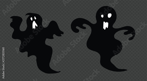 Bild auf Leinwand Spooky Ghost Silhouettes Collection for Halloween in Dark Background