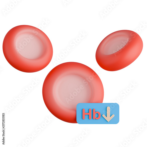 Hypochromic red blood cell with low hemoglobin icon for iron deficiency anemia medical 3D illustration.