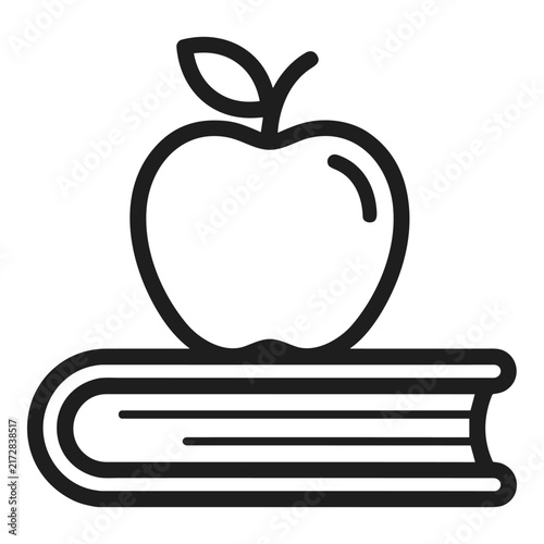 Vector line icon of an apple on a book symbolizing education and knowledge