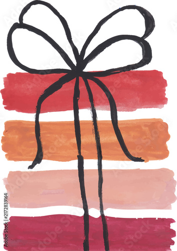 Hand-Drawn Watercolor Gift Box with Bow Isolated