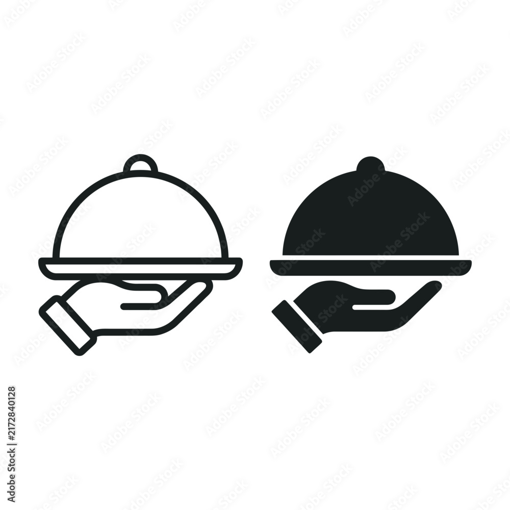 Fototapeta premium Serving dish icons with hands holding covered plates