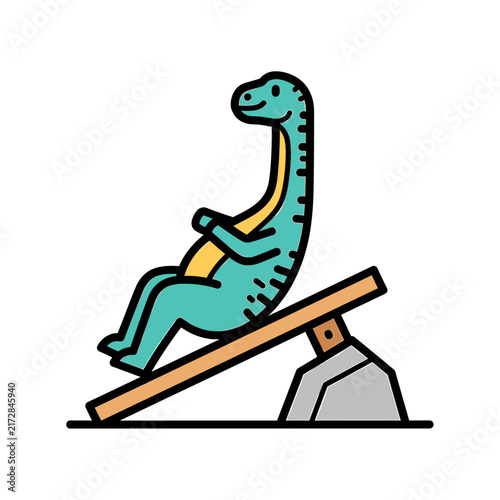 Brachiosaurus dinosaur doing sit-ups on incline workout bench.