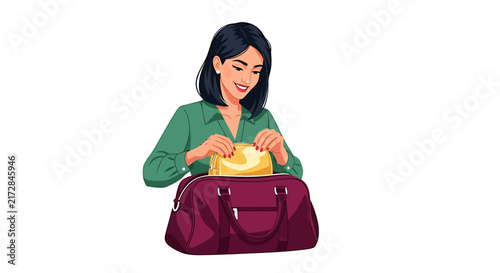 Middle Eastern Director Putting Cosmetics in Burgundy Duffel