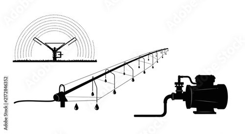 Irrigation system with sprinkler with white illustration irrigation black white agriculture engineering equipment machinery landscape watering
