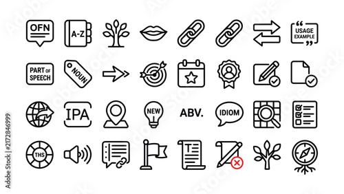 Fotografie line icons for language learning and education materials