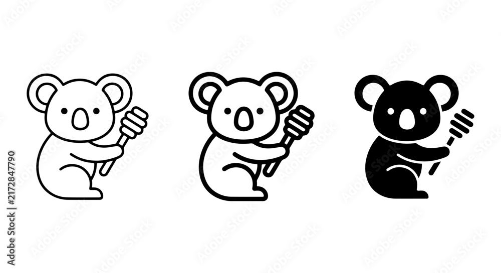 Obraz premium Cute Koala Icons, Simple Animal Graphics, Sweet Honey Treat Vector Set, Australian Wildlife Art