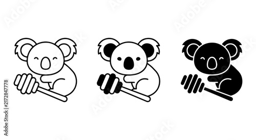 Photography Cute Koala Icons, Honey Dipper Vector Art, Australian Wildlife Graphics, Simple