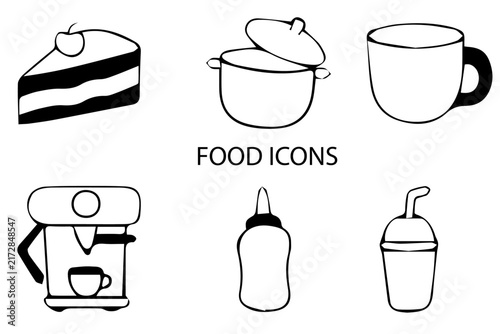 Set of 08 outline Foods Element icons. Foods Line Black and White icons set. Vector illustration.