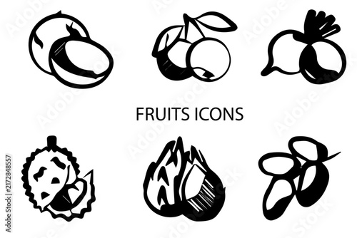 Set of 08 outline Fruits Element icons. Fruits Line Black and White icons set. Vector illustration.