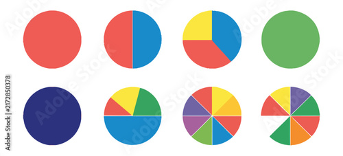 Pie Chart Icon Set Featuring Circular Infographic Designs for Data Visualization, Statistics, Business Analytics, and Presentations