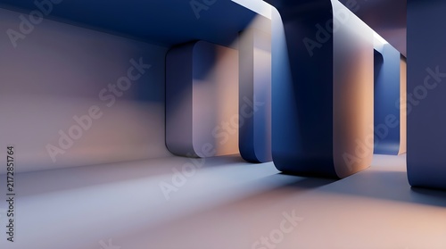 Modern minimalist architectural corridor with soft lighting and geometric design