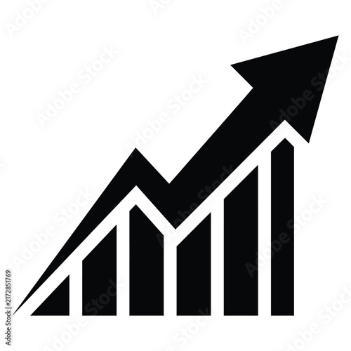 A simple black icon representing a growing business bar chart with an upward trend arrow.