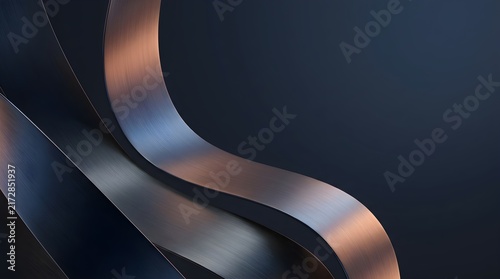 Abstract metallic ribbon curves on dark background with gradient lighting