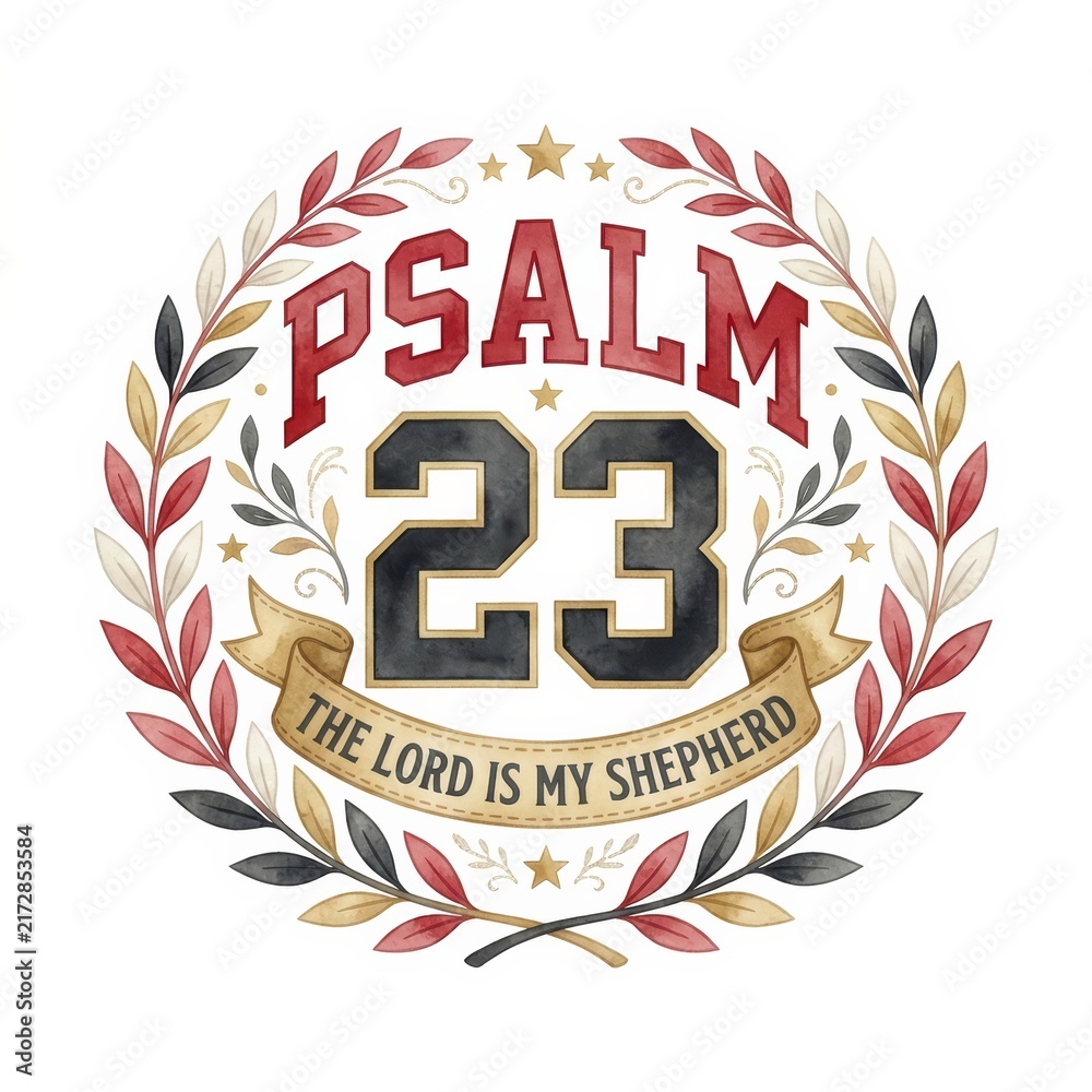 Obraz premium Design of Psalm 23 with a decorative wreath and clear text showing the words The Lord Is My Shepherd