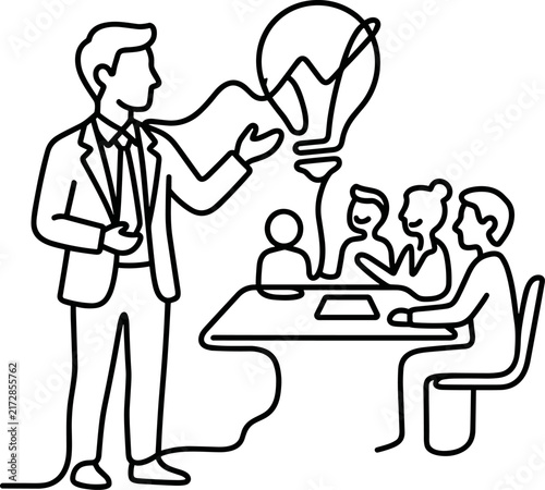 Business Meeting Presentation Speaker Shares Innovative Idea with Team