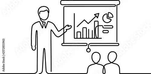 Business Meeting Presentation Speaker with Growth Chart and Audience