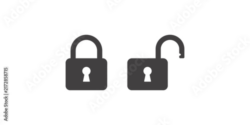 Cuadro en lienzo Black locked and unlocked padlock icons represent account security and digital access control states