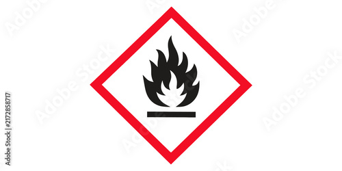 Quadro su tela Flammable warning sign with black fire flame inside red diamond frame for safety labels