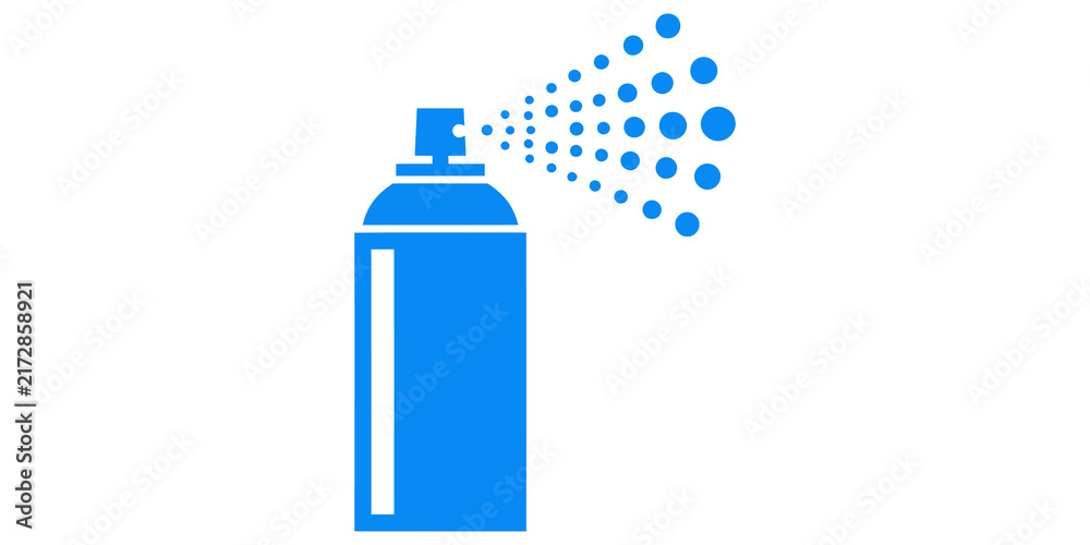 Obraz premium Blue spray can icon with aerosol mist droplets for graphic design projects.