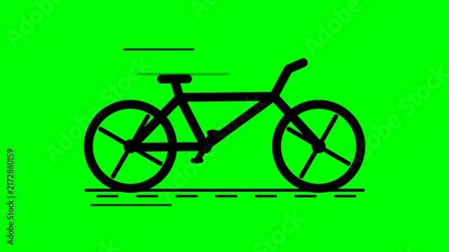 Black bicycle silhouette moving across vivid green background animation