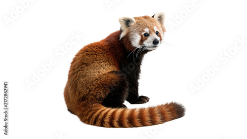 Fotografía Cute small red panda mammal sitting profile view isolated on transparent backgro